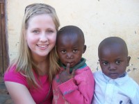 Rebecca and two children in Malawi